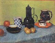 Vincent Van Gogh Still life Blue Enamel Coffeepot Earthenware and Fruit (nn04) oil painting reproduction
